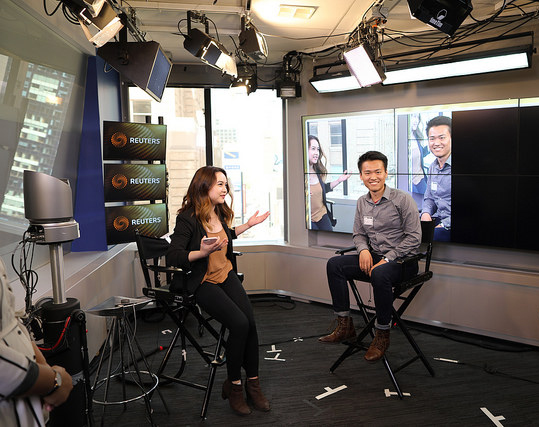 Communication students in a television studio during the Department’s annual Career Exploration trip to New York City.