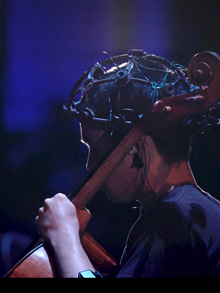 Human Subjects, an interactive performance by Juan Pampin and Richard Karpen done in collaboration with the JACK Quartet. Photo by Adam Hogan.