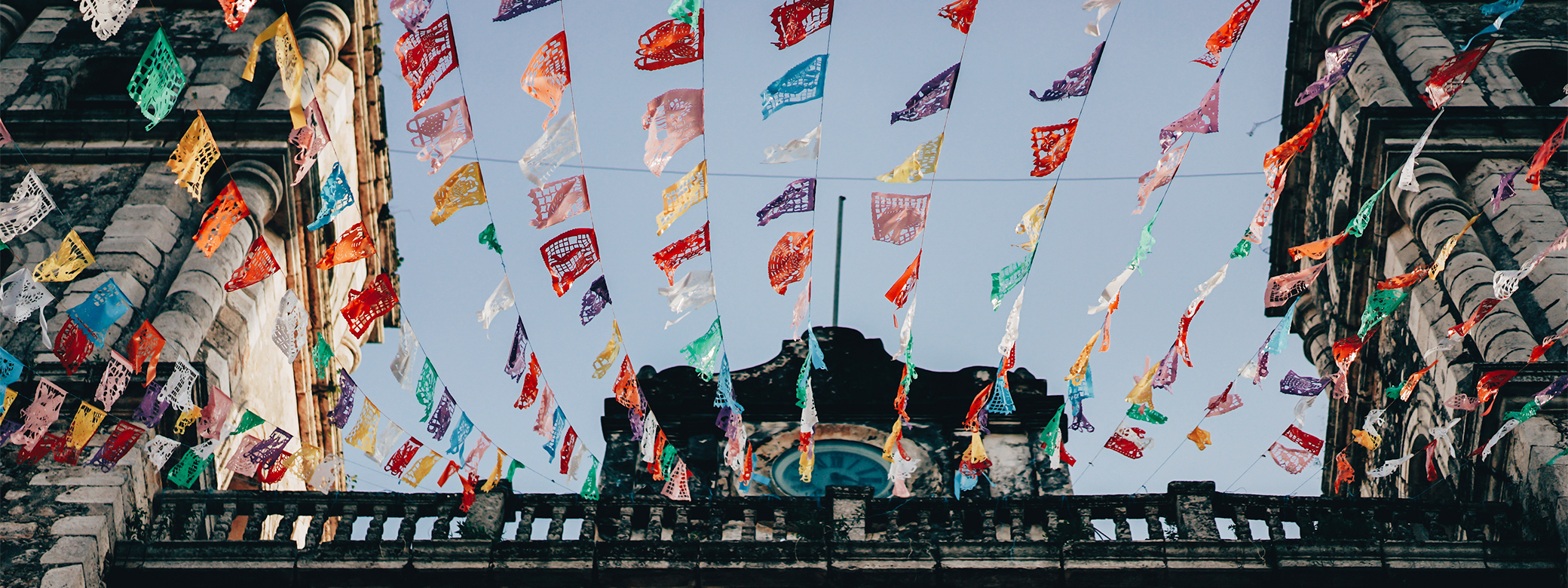 Colorful banners in an Iberian city