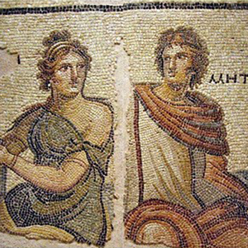 Ancient mosaic of a man and woman