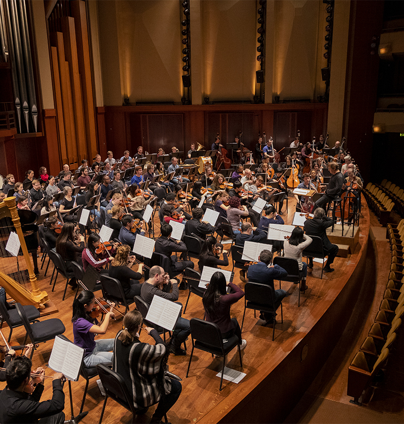 Overhead view of symphony playing