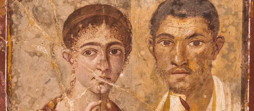 Ancient painting of people with different skin colors.