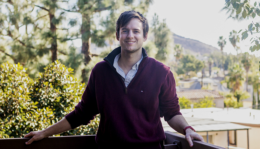 Nathan Jones photographed with trees in background