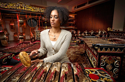 Christina Sunardi performing gamelan.