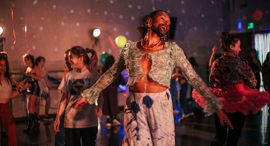 Abdiel dancing in Club Classroom, a dance studio turned dance club.