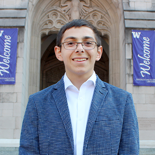 Hayden Goldberg in front of UW's Suzzallo Library