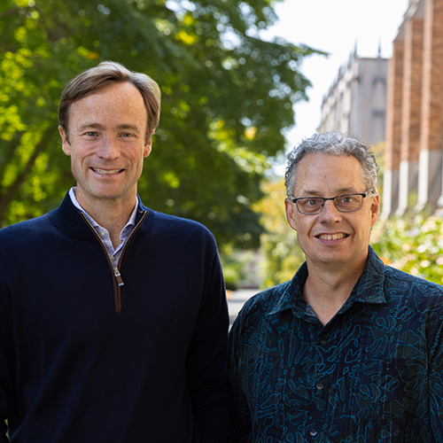 Carl Bergstrom and Jevin West on the UW campus.