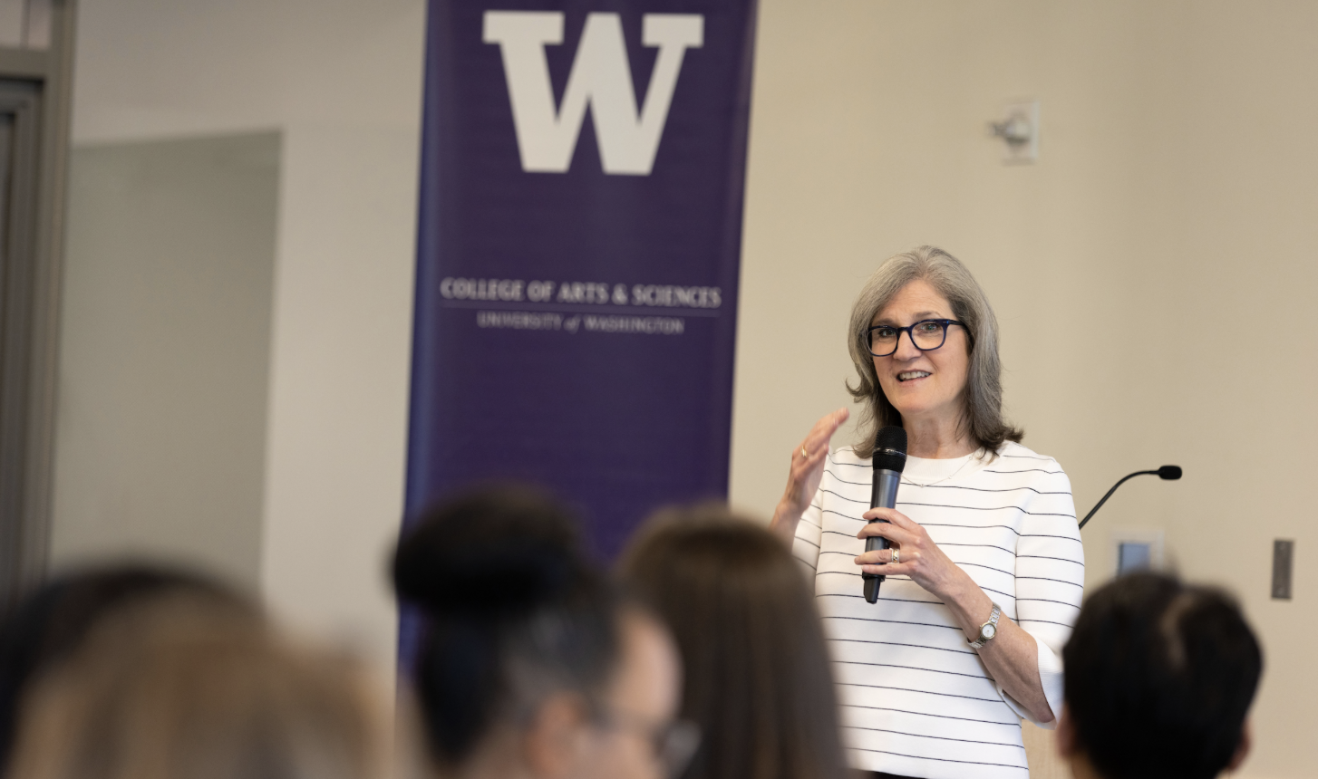 Dean Harris speaks to staff during a College of Arts & Sciences Advancement All-Staff Meeting