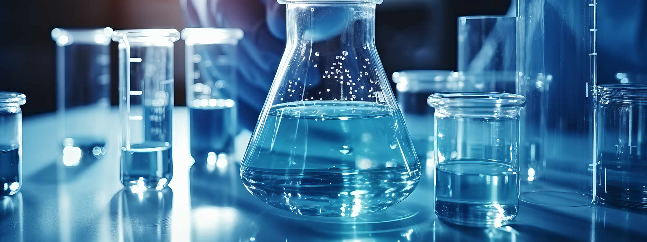 Test tubes and beakers in a chemistry lab.