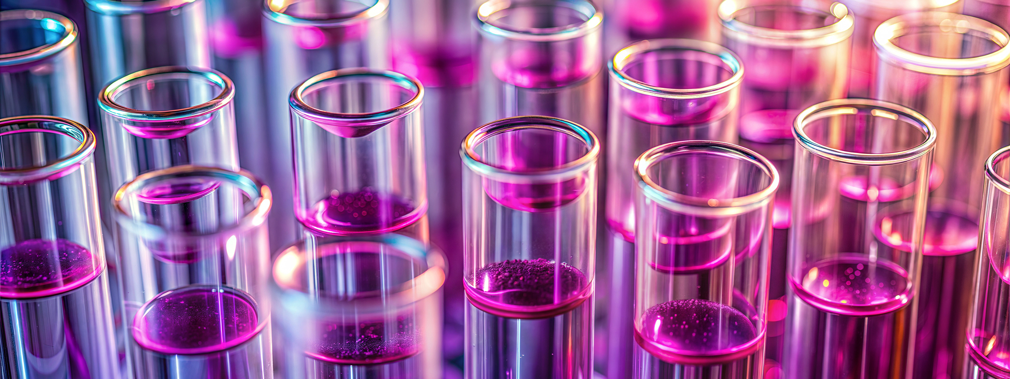 Test tubes holding colorful fluids