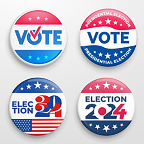 Red, white & blue election buttons